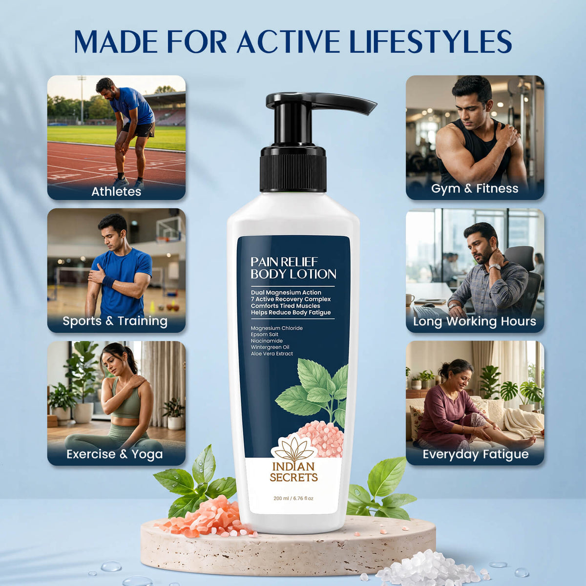 Indian Secrets Pain Relief Magnesium Body Lotion to Relax Body | Muscle Relaxation & Recovery, 200ml
