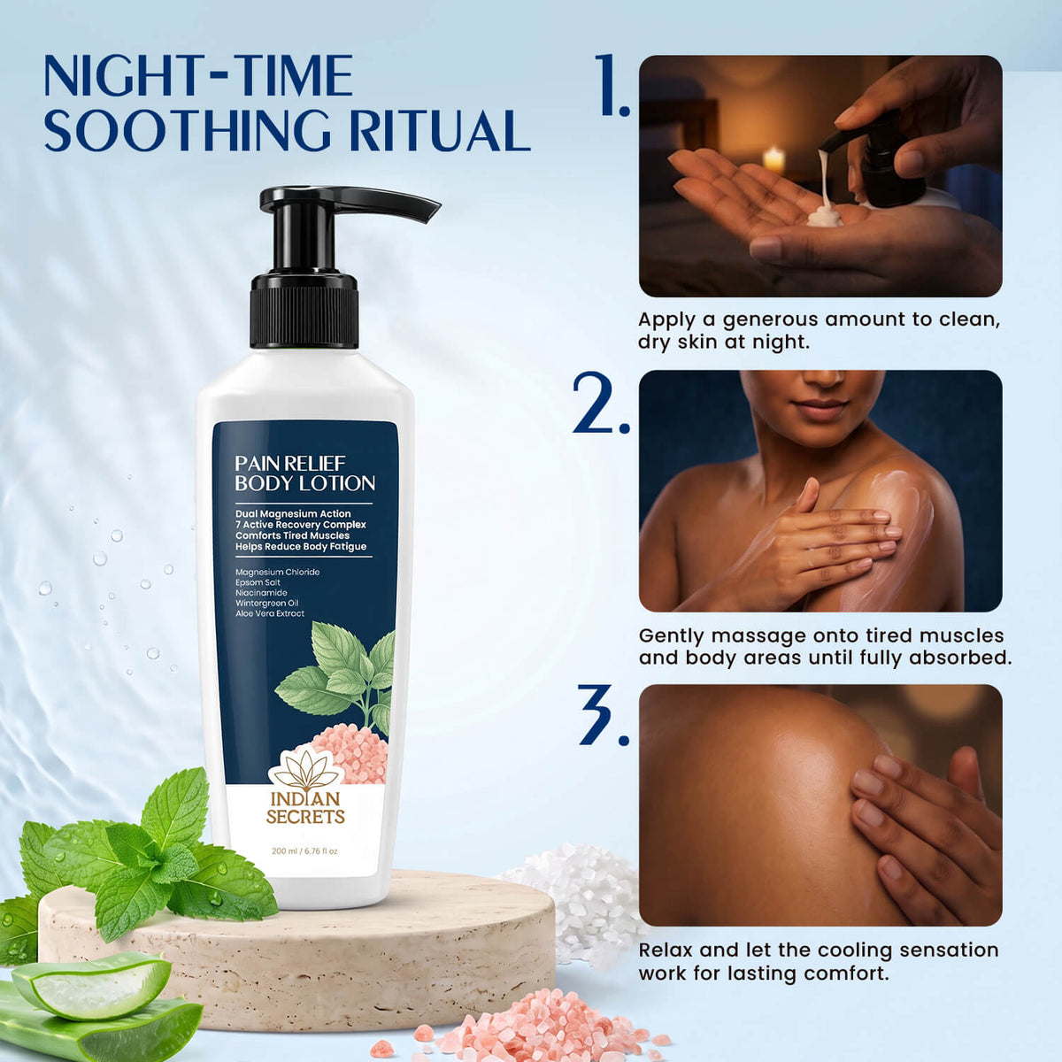 Indian Secrets Pain Relief Magnesium Body Lotion to Relax Body | Muscle Relaxation & Recovery, 200ml