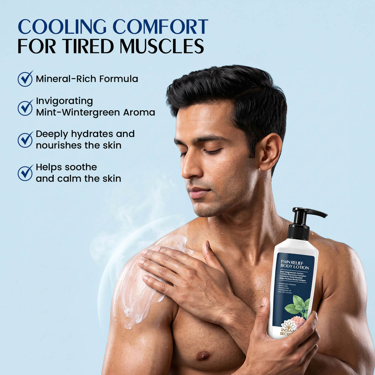 Indian Secrets Pain Relief Magnesium Body Lotion to Relax Body | Muscle Relaxation & Recovery, 200ml