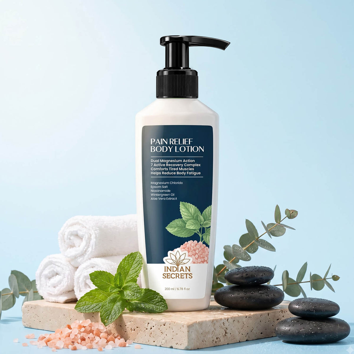 Indian Secrets Pain Relief Magnesium Body Lotion to Relax Body | Muscle Relaxation & Recovery, 200ml