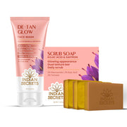 Indian Secrets Glow Combo With De-Tan Face Wash and Kojic Acid & Saffron Scrub Soap Combo