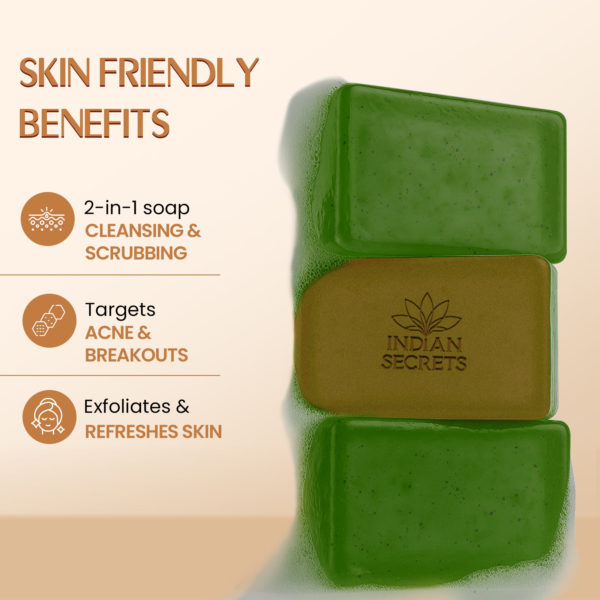 Indian Secrets Scrub Soap Salicylic Acid & Neem, Pack of 3