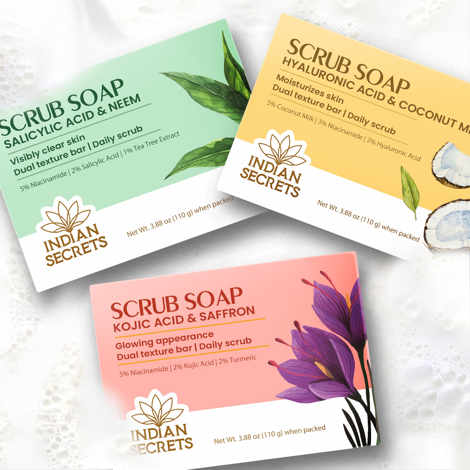 Indian Secrets Scrub Soap Salicylic Acid & Neem, Pack of 3
